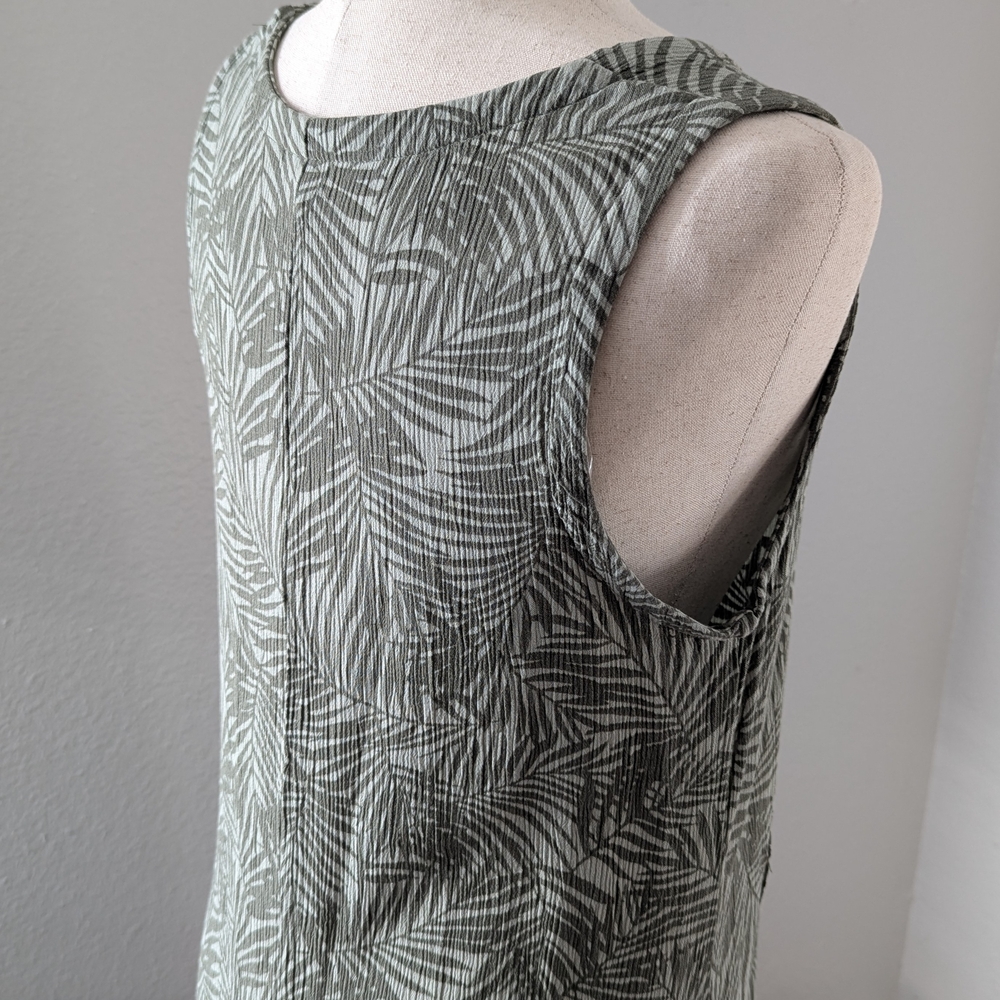 Kaktus Leaf Print Midi Dress Coastal Grandma Beachy Vacation Cruise Lagenlook - Picture 9 of 15